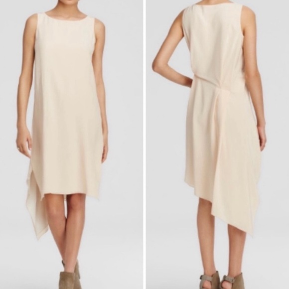Eileen Fisher Dresses & Skirts - Eileen Fisher Silk Crepe De Chine Ballet Neck Draped Alabaster Dress